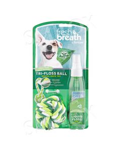 TropiClean Fresh Breath Tri-Floss Ball with Liquid Floss Dental Spray